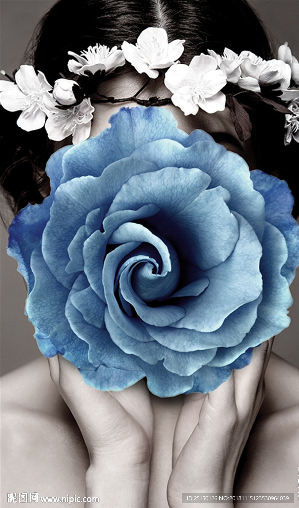 创意美女蓝色花卉抽象装饰画