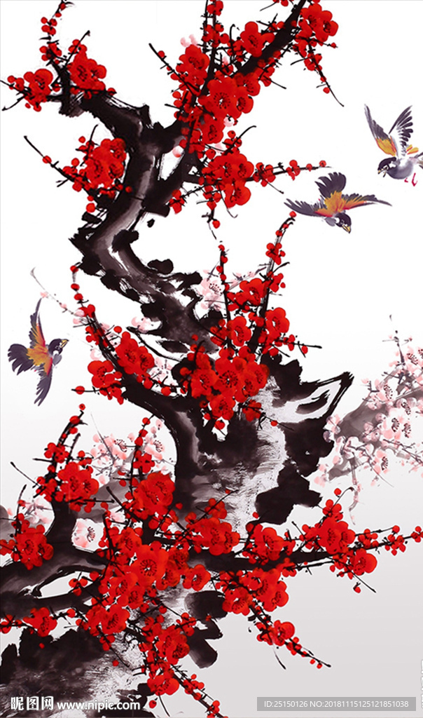 红梅小鸟装饰画
