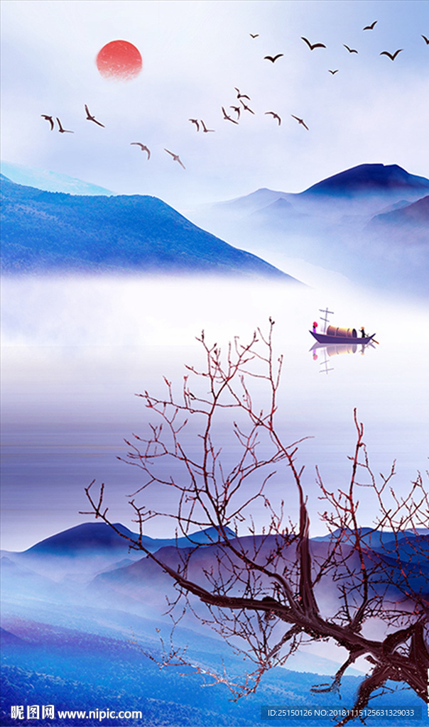 飞鸟抽象小船装饰画