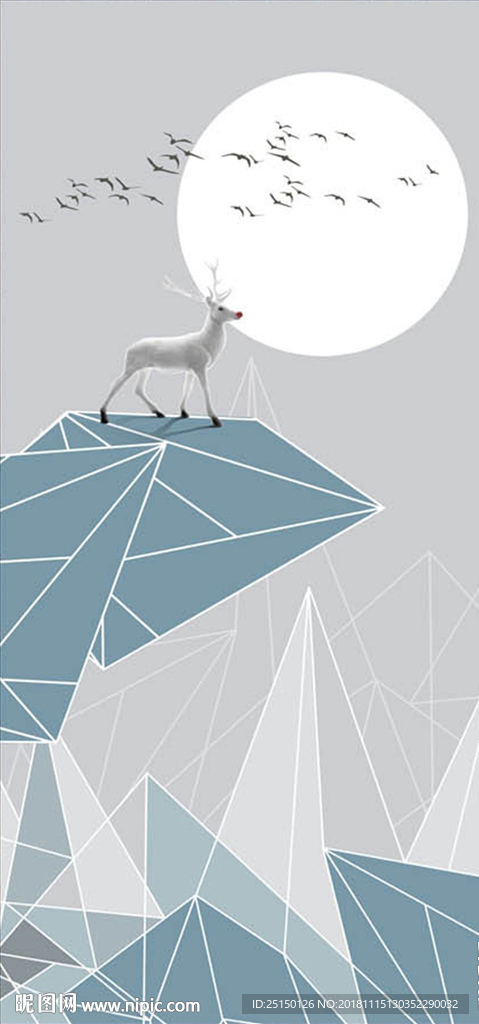 北欧抽象几何风景麋鹿背景装饰画