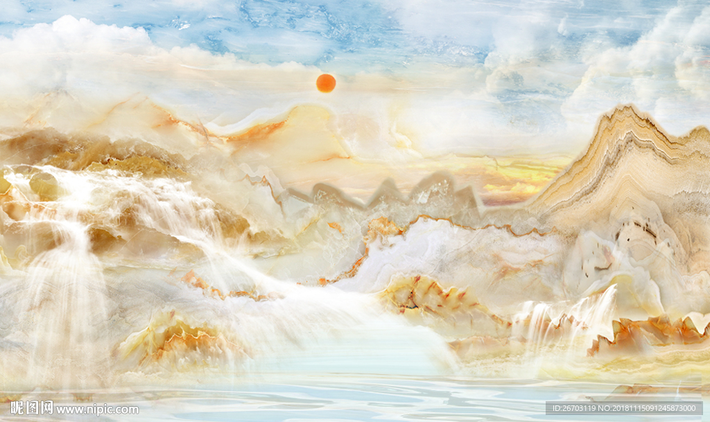 大理石纹山水画背景墙