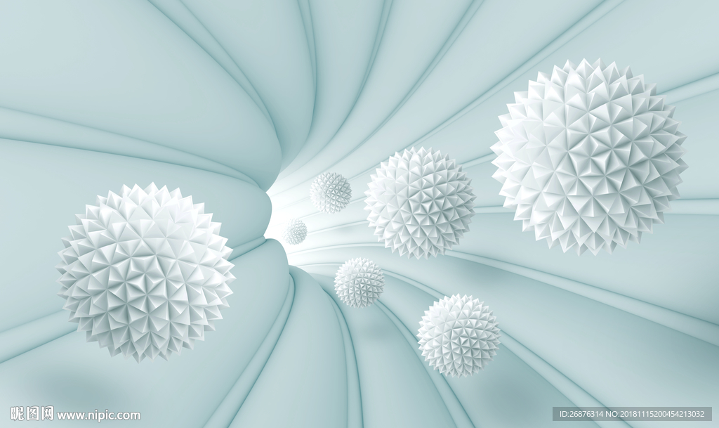 抽象空间走廊白色圆球3d立体电