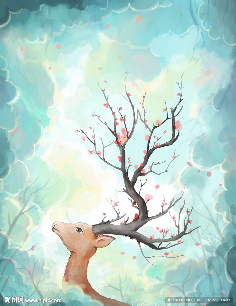 手绘鹿角梅花