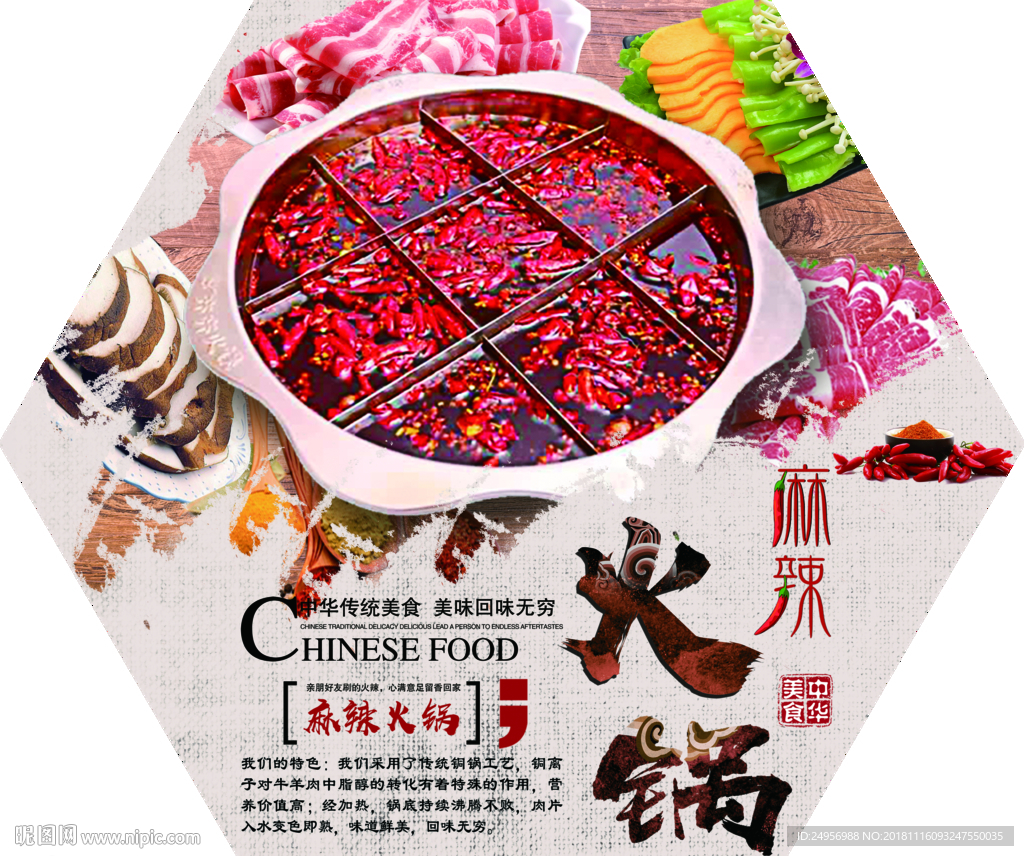 麻辣火锅  火锅海报 六边形火