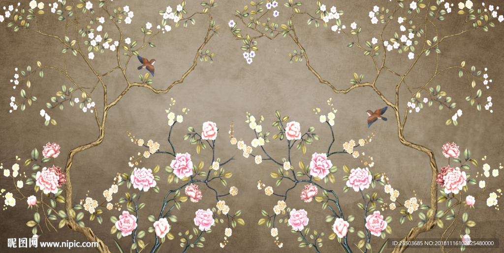 花鸟图背景墙