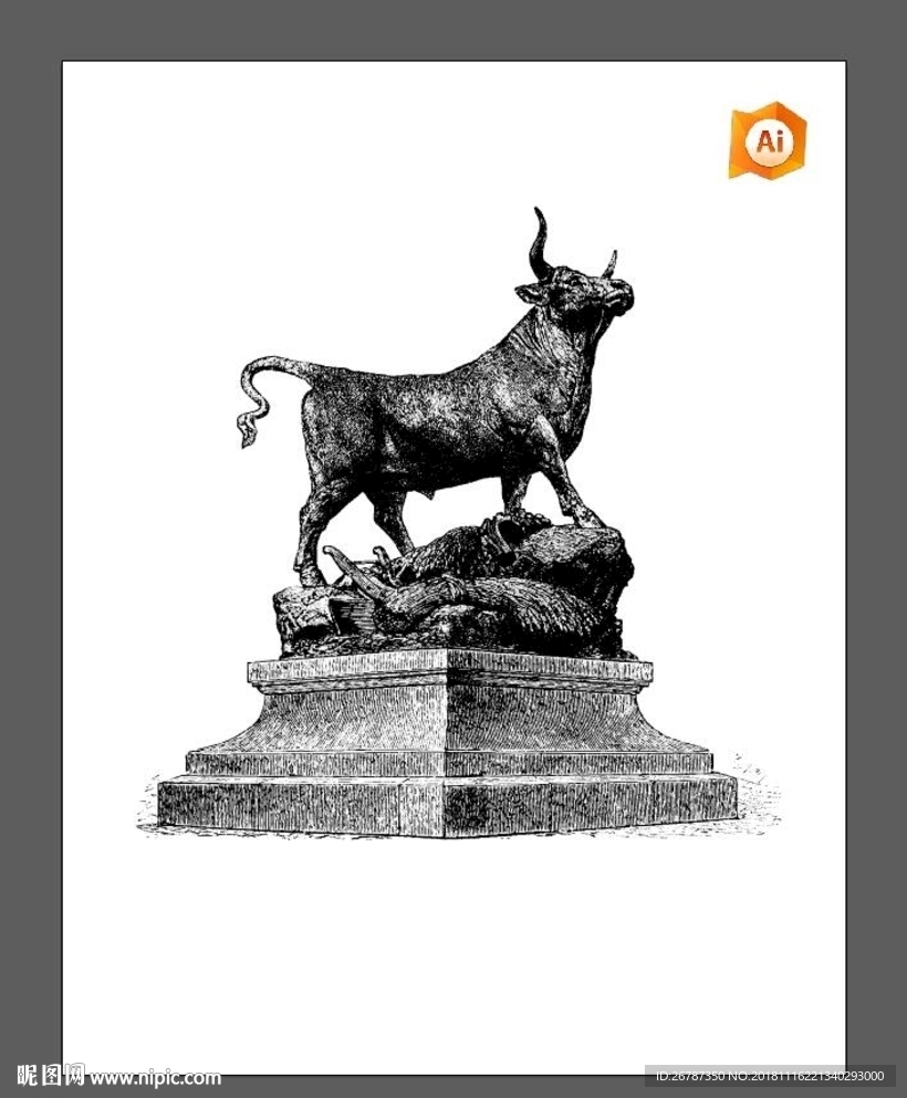 矢量传统手绘公牛雕像