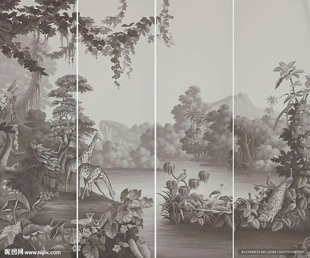 复古色调森林西洋画