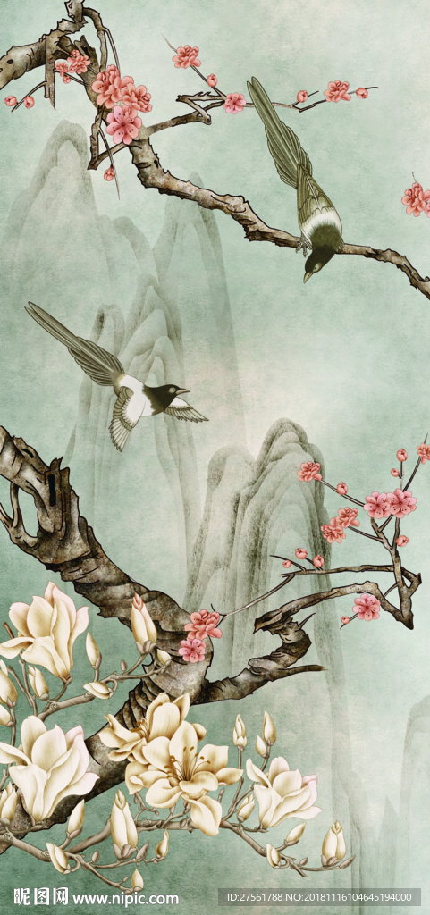 新中式花鸟玄关