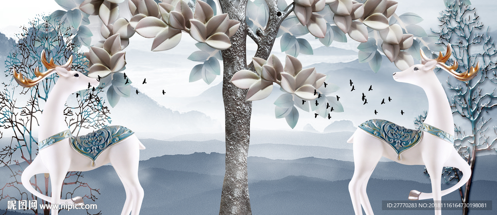 发财树简约素雅浮雕背景墙装饰画