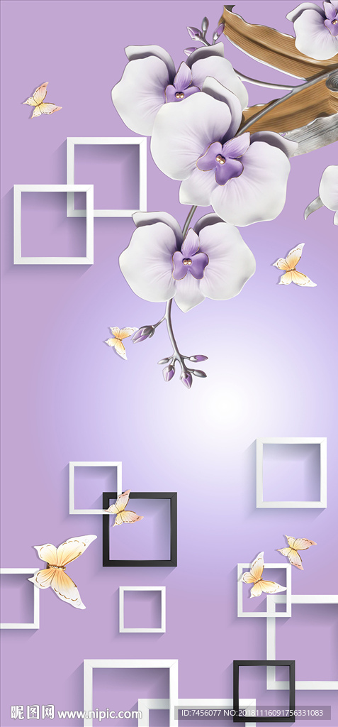 蝶恋花淡雅紫色玄关过道壁画