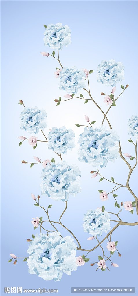 淡雅蓝色花卉花枝高清玄关过道