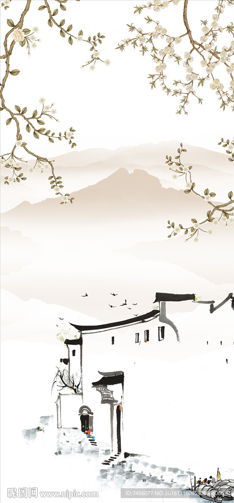 唯美花卉水墨风景画玄关过道装饰