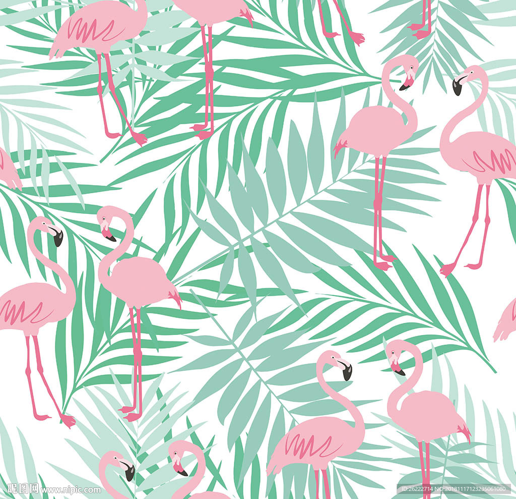 火烈鸟植物印花图案