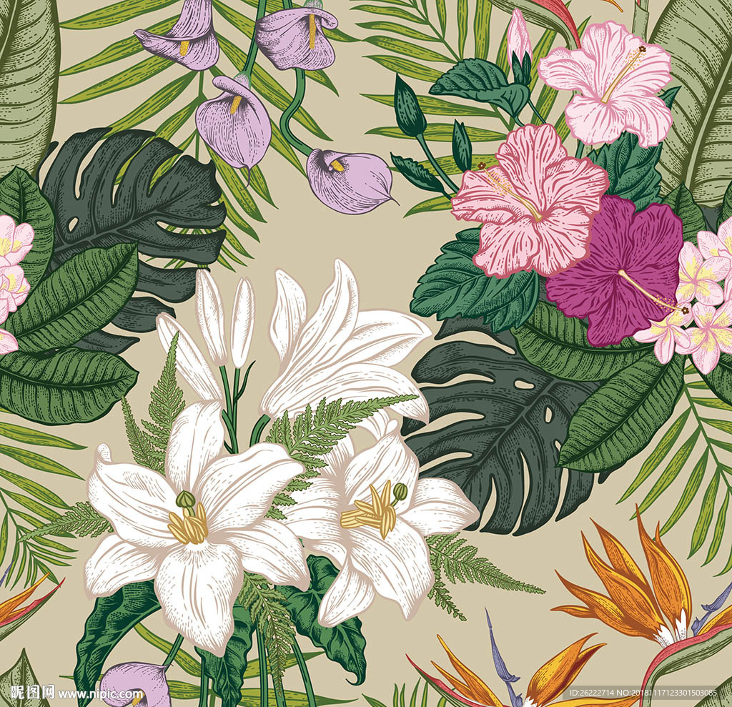 鲜花百合印花图案