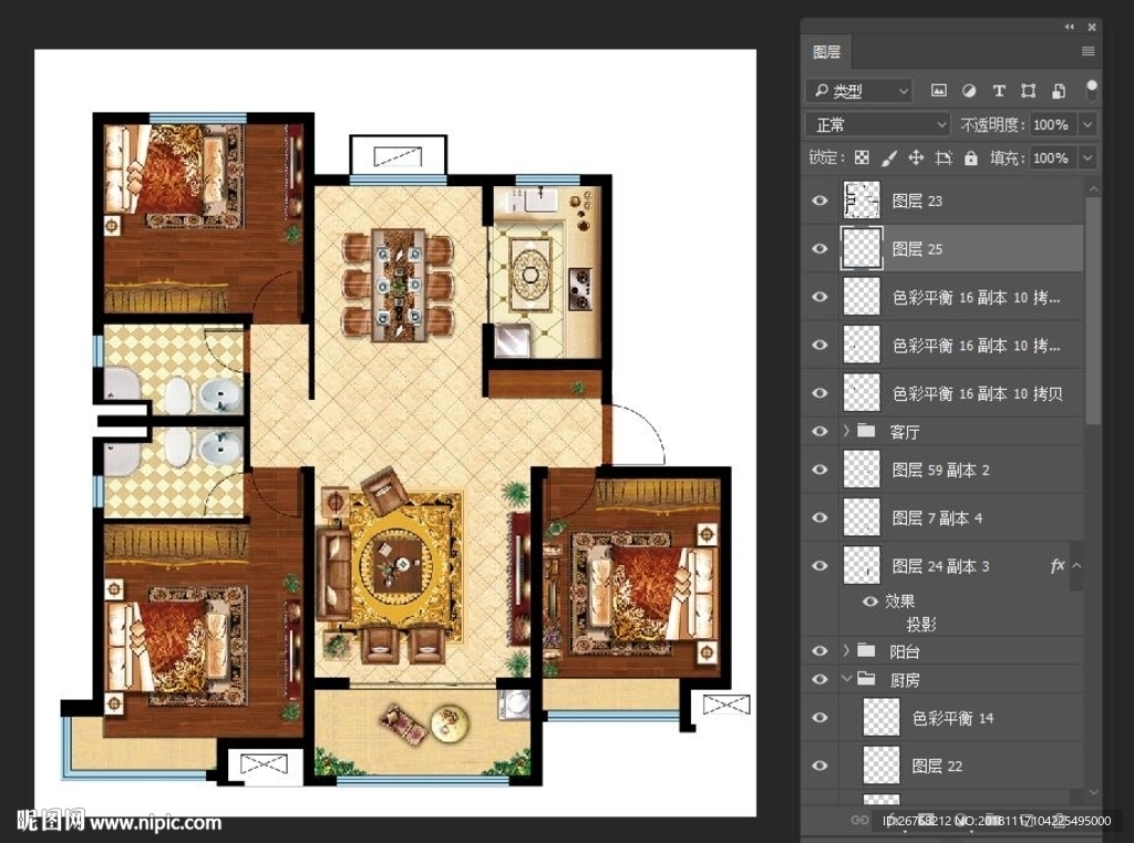 房地产户型图  家配图