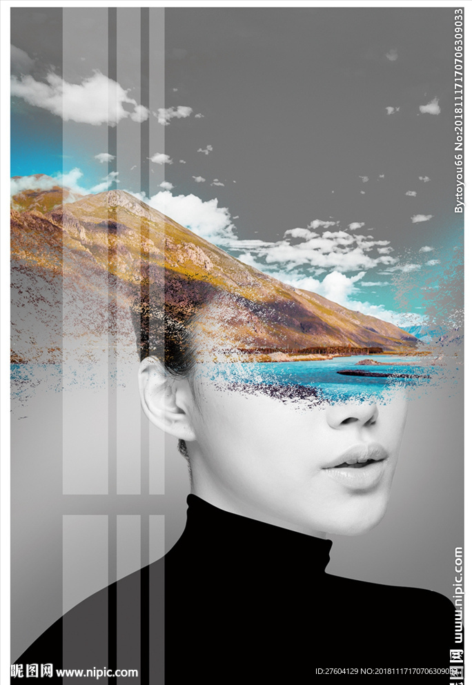 抽象美女风景装饰画