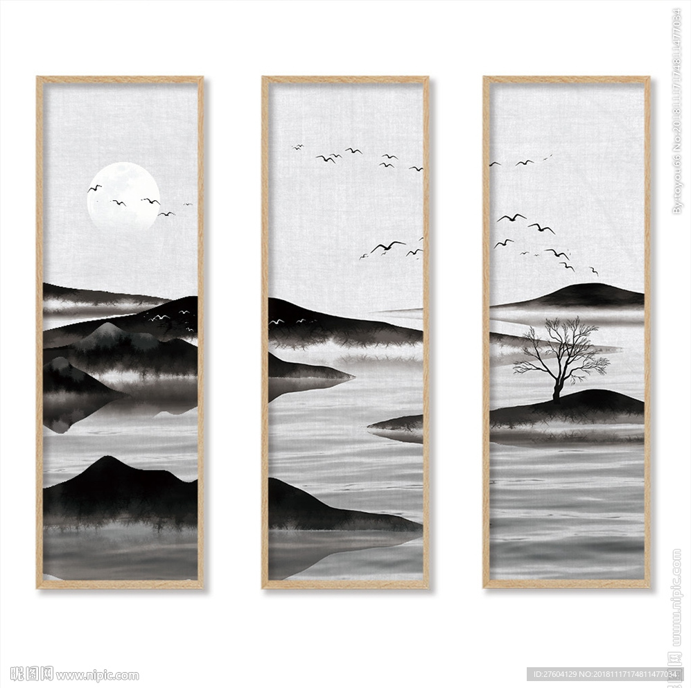 黑白水墨意境山水装饰画