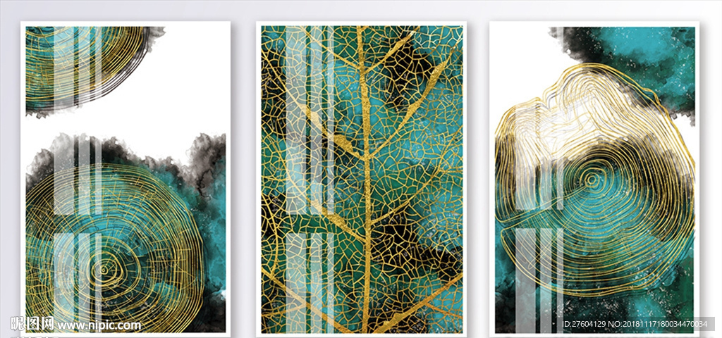 简约抽象植物叶脉年轮装饰画