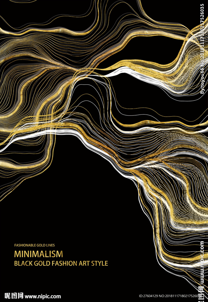 简约大气抽象金色线条装饰画