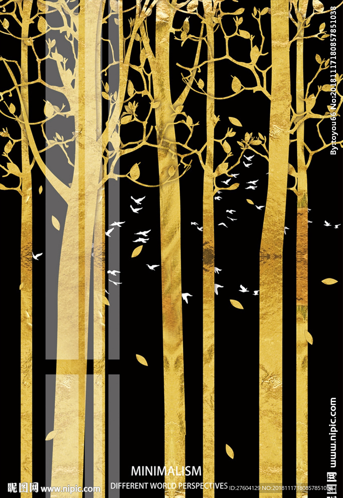金色树木风景装饰画
