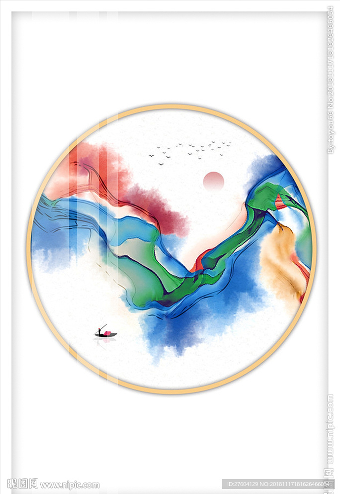 中国风彩色水墨艺术装饰画