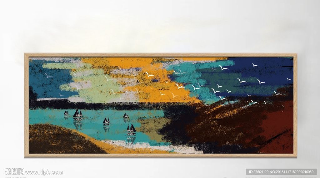 手绘抽象海边风景装饰画