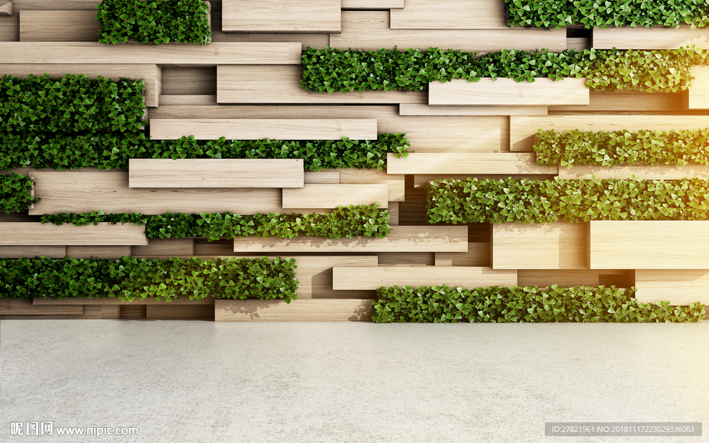 木板绿色植物壁画