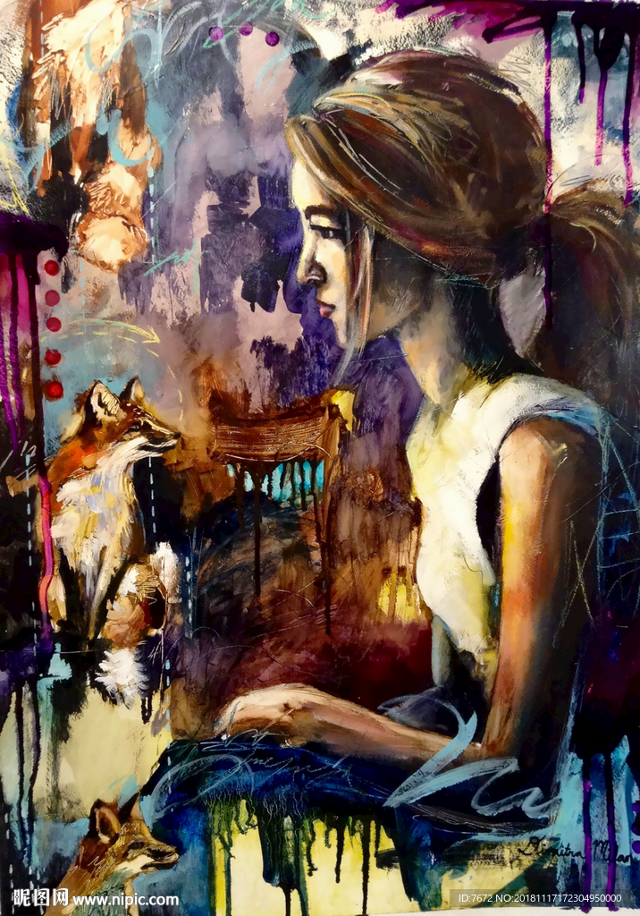 抽象美女手绘装饰画玄关