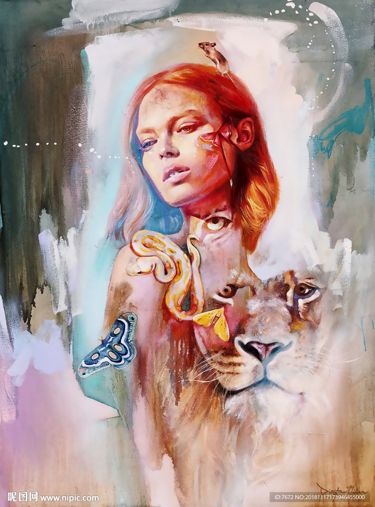 手绘欧式抽象美女装饰画玄关