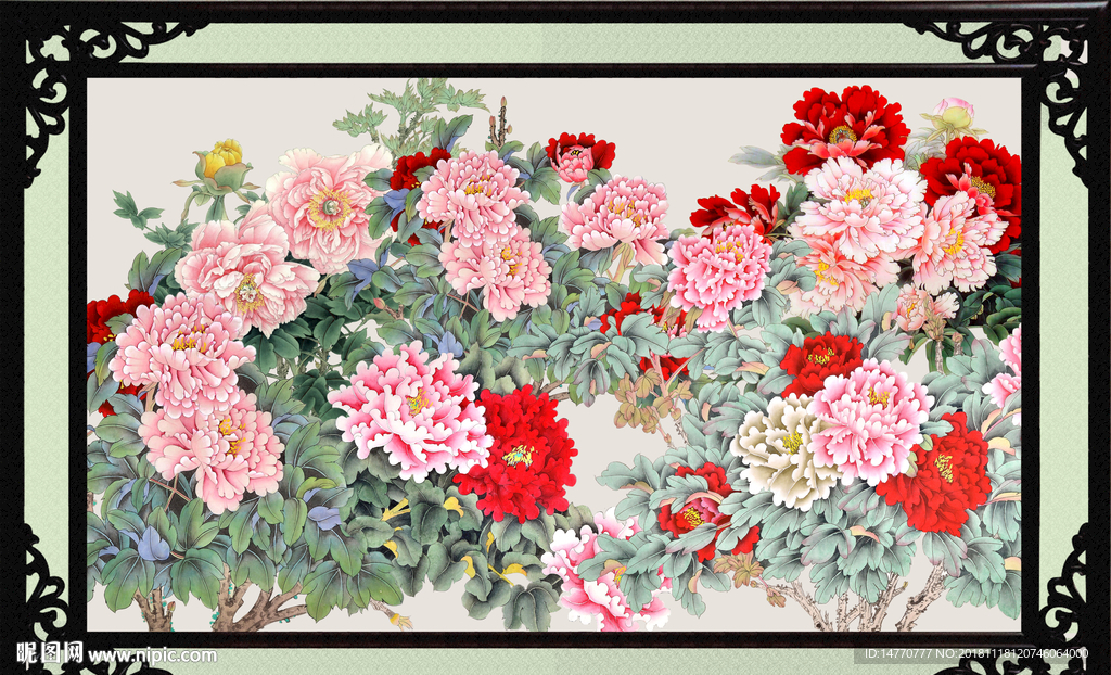 国画牡丹壁画