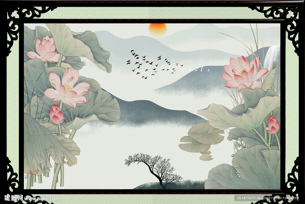 山水画荷花
