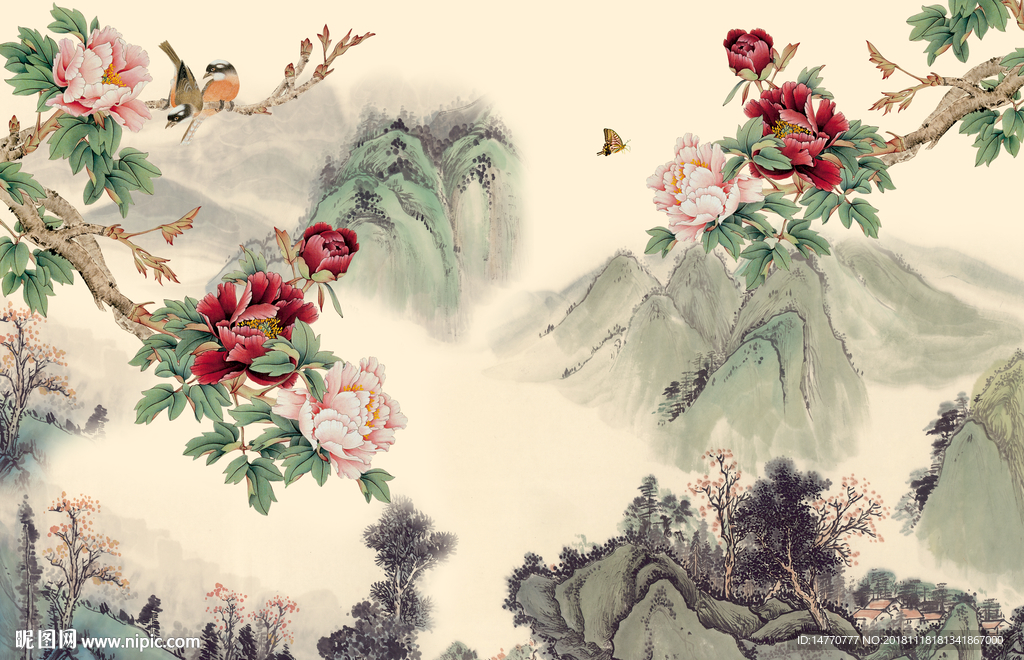 牡丹壁画