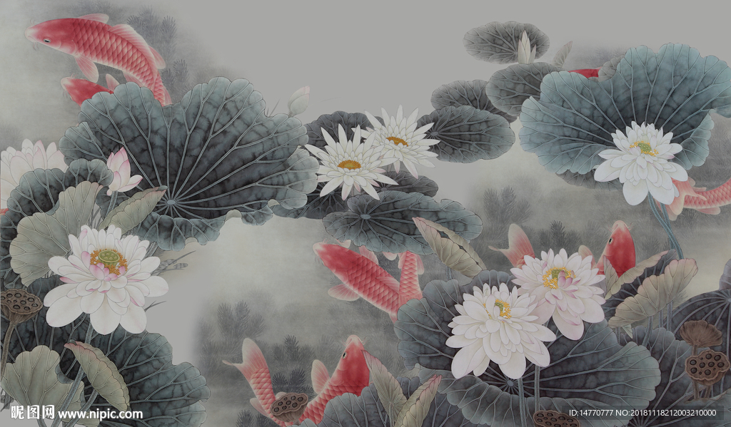 荷花国画