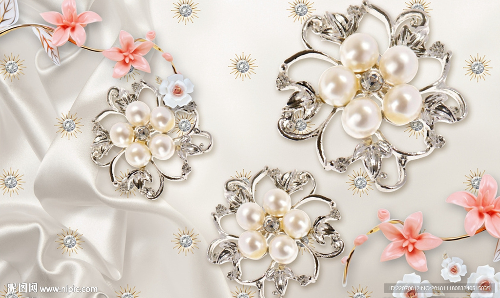 3D立体珠宝花朵背景墙