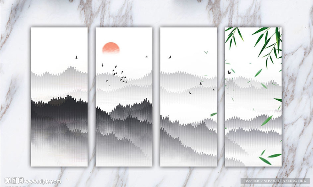 大理石山水飞鸟背景墙