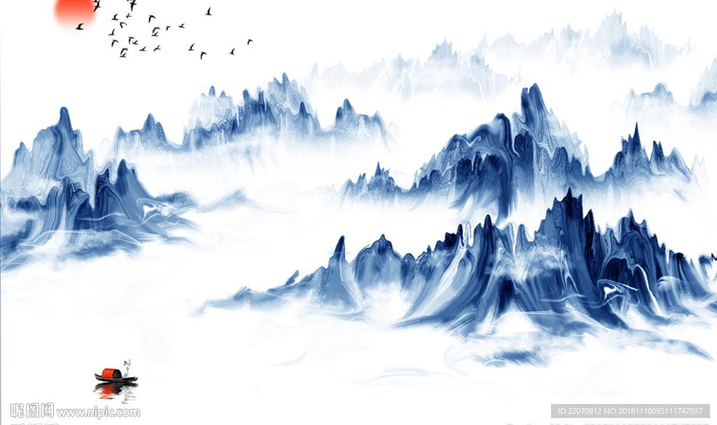 中式山峰风景画背景墙