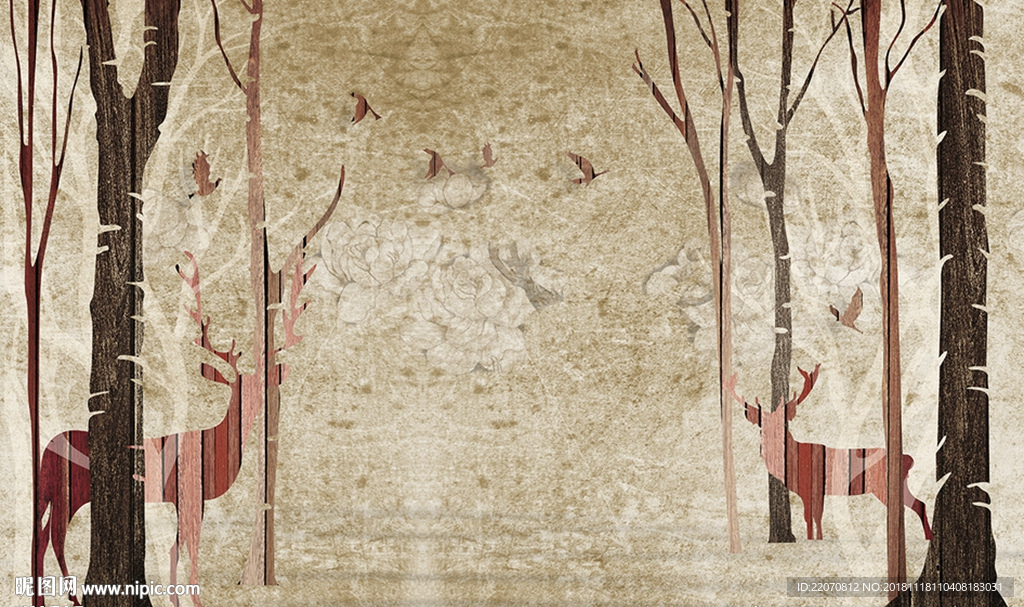 欧式复古简约麋鹿背景墙