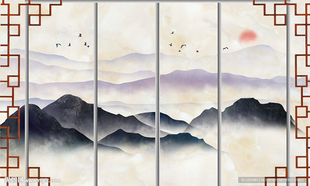 水墨山水风景大理石背景墙