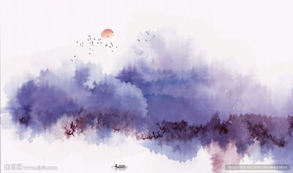 彩色水墨抽象山水壁画背景墙