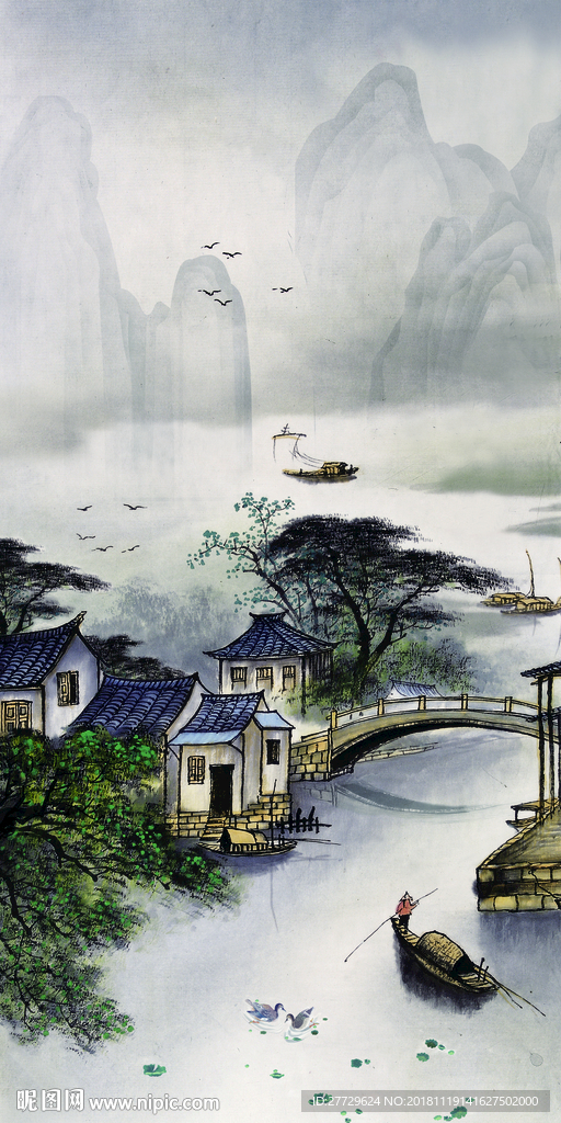 江南水乡 山水风景画