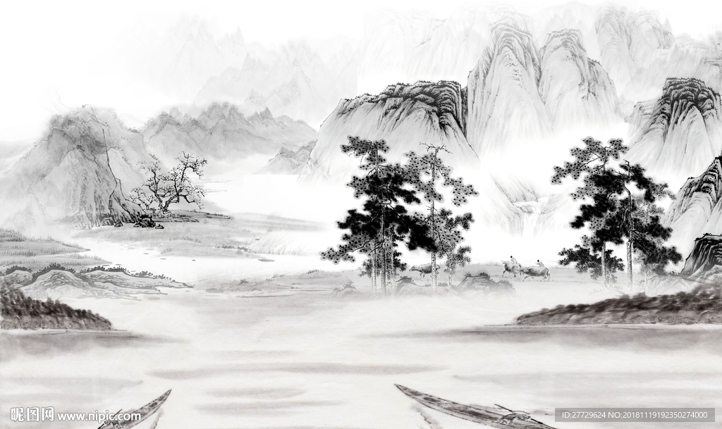 水墨山水背景墙