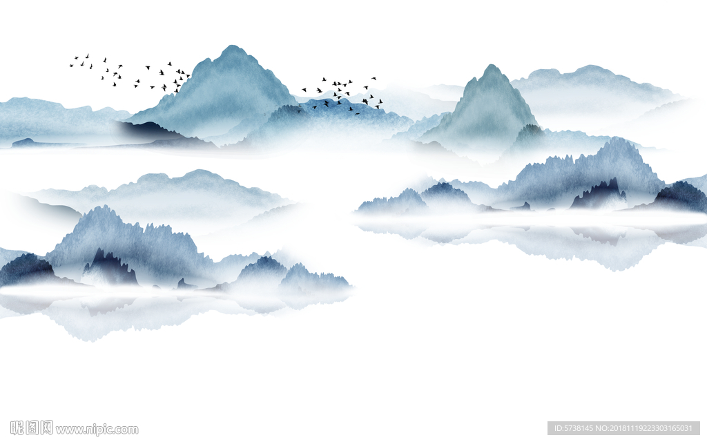 水墨蓝色墨韵创意玄关屏风背景底