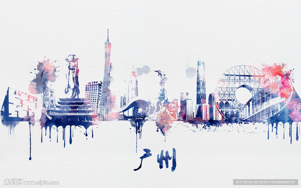 广州城市玄关屏风背景底纹素材创