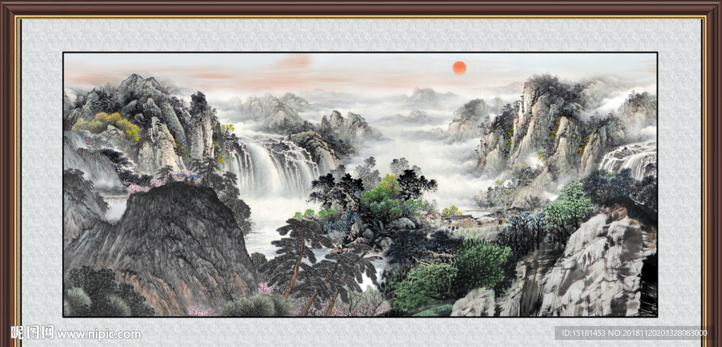 旭日东升 国画山水