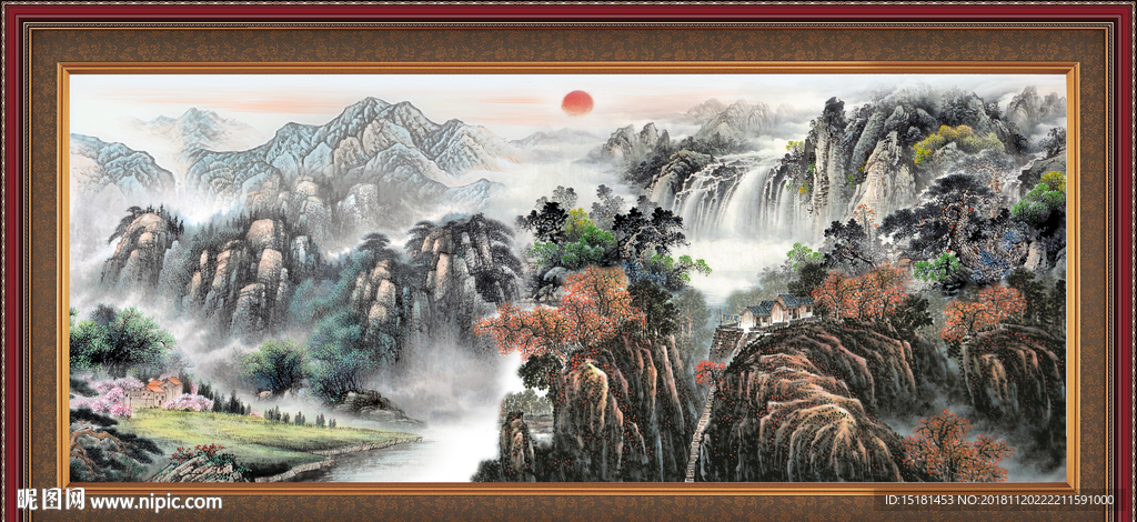 旭日东升 国画山水