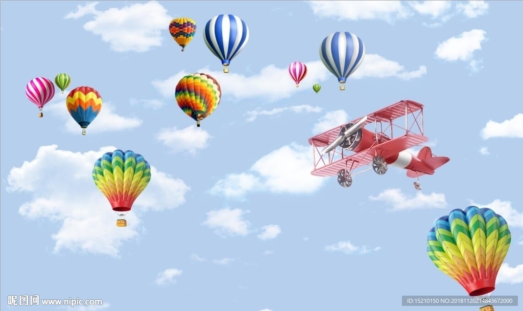 蓝天白云热气球