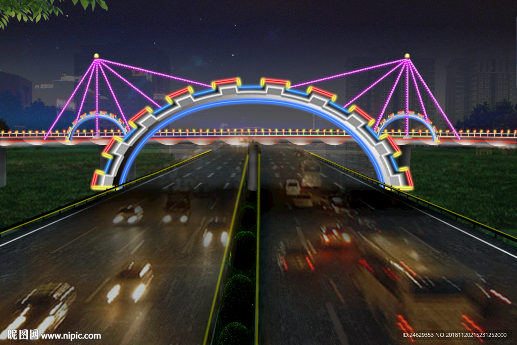 高速跨路造型设计 跨路夜景