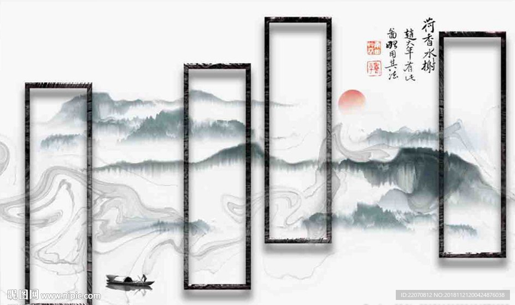 中式意境水抽象墨山水背景墙