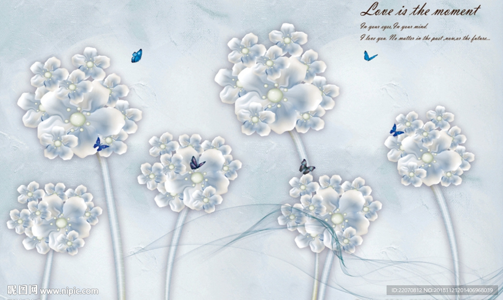 3d蓝色珠宝花卉背景墙