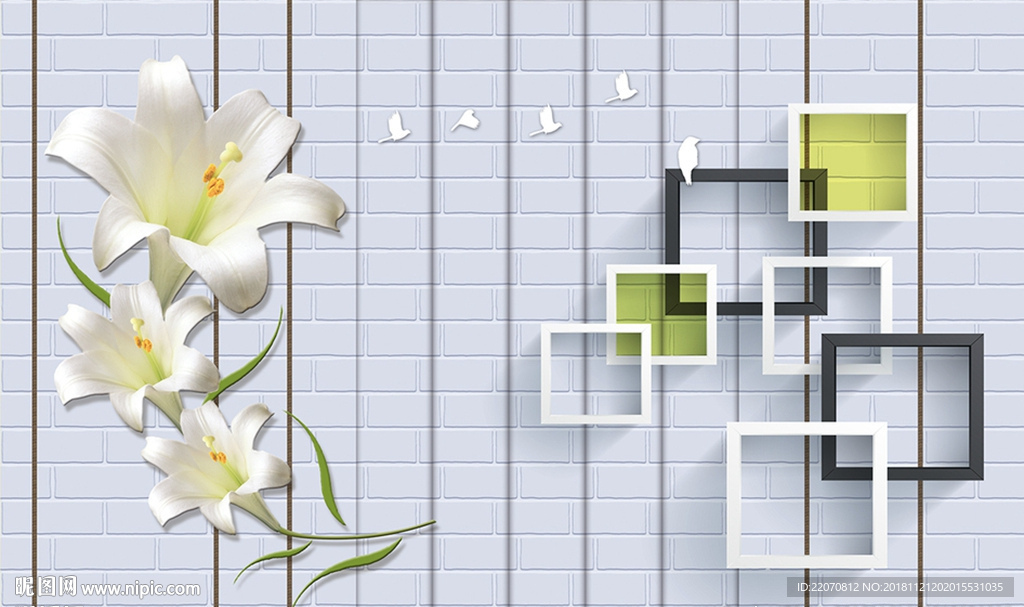 立体百合花创意背景墙